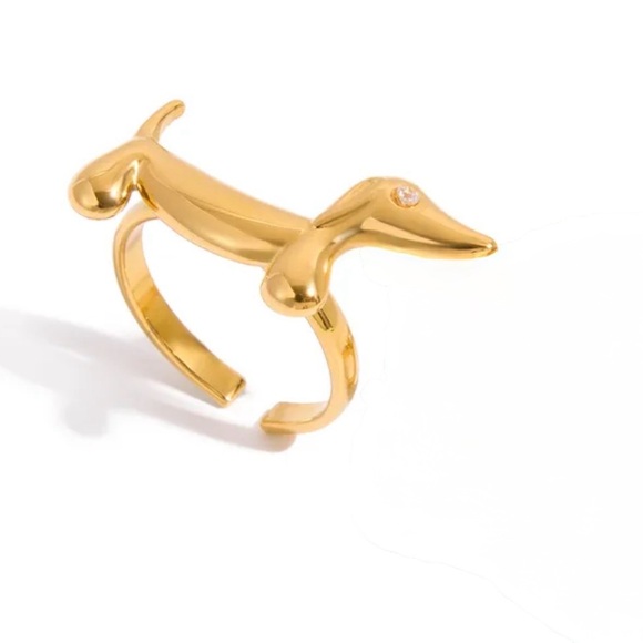 Gold Cute Dog Ring Adjustable Size - Picture 4 of 4